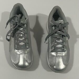 Metallic Silver Lace-Up Sneakers